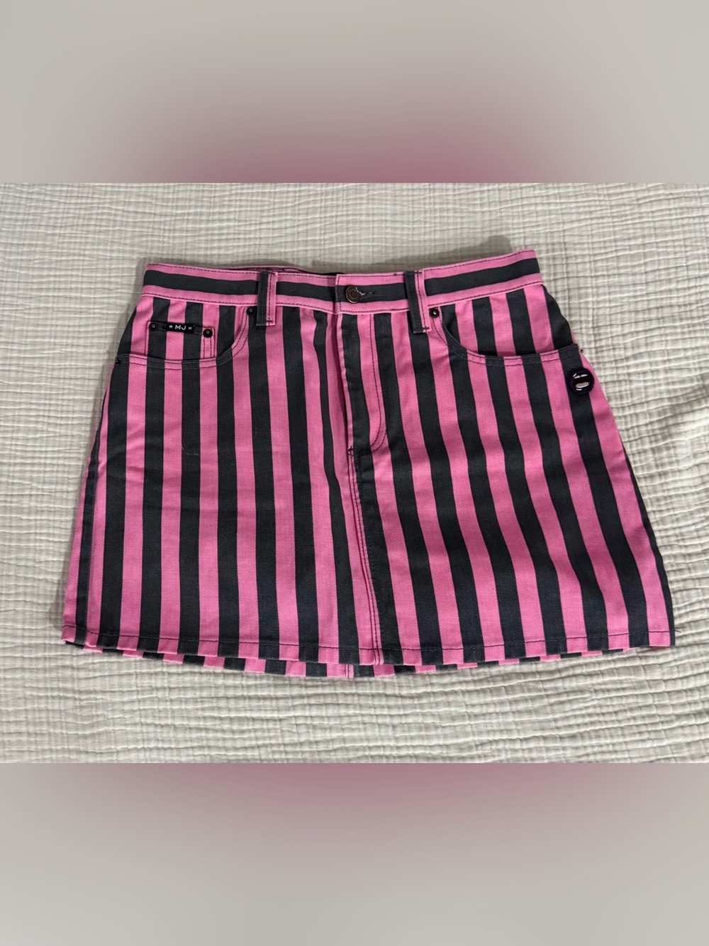 Marc Jacobs Pink and Black Vertical Stripe Mini Skirt